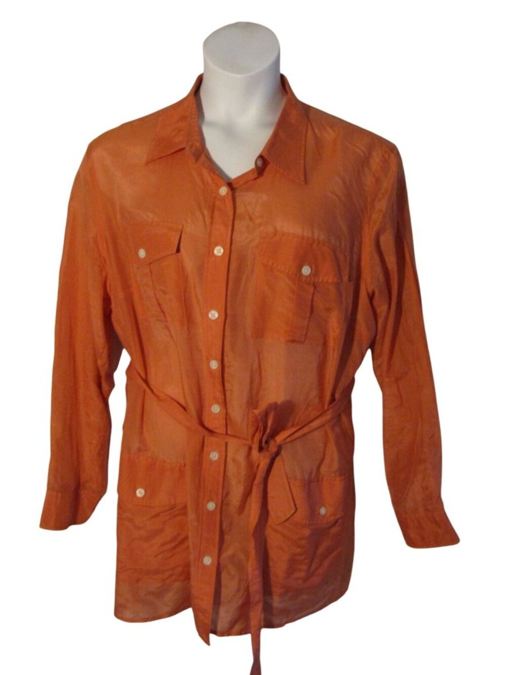 Ralph Lauren 2X Coral Orange Silk Blend Shirt Top Blouse Belted